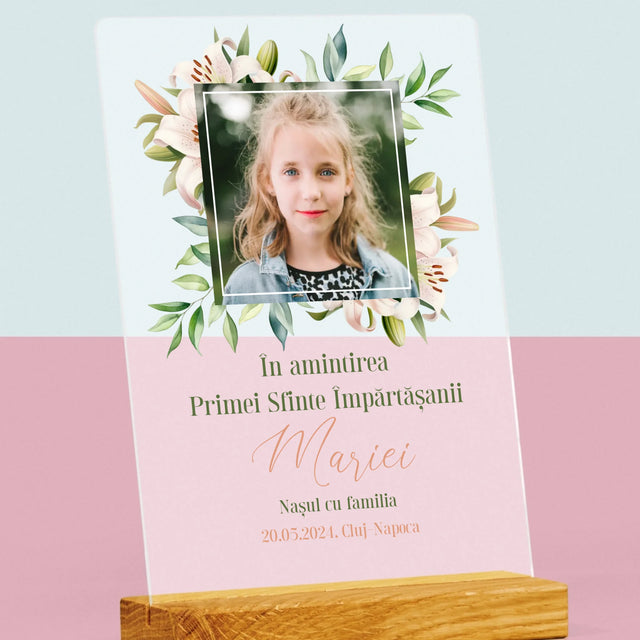 Fotografie Si Semnătură: Pentru Sărbătorirea Primei Împărtășiri - Imprimare Pe Sticlă Acrilică (Verticală)