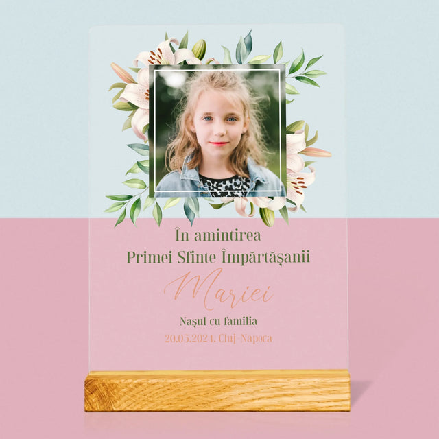Fotografie Si Semnătură: Pentru Sărbătorirea Primei Împărtășiri - Imprimare Pe Sticlă Acrilică (Verticală)