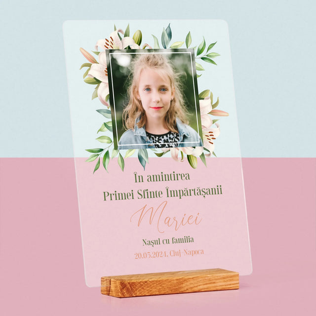 Fotografie Si Semnătură: Pentru Sărbătorirea Primei Împărtășiri - Imprimare Pe Sticlă Acrilică (Verticală)