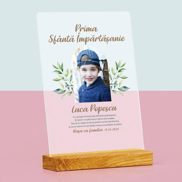 Fotografie Si Semnătură: Felicitări Cu Ocazia Primei Sfinte Împărtășanii - Imprimare Pe Sticlă Acrilică (Verticală)