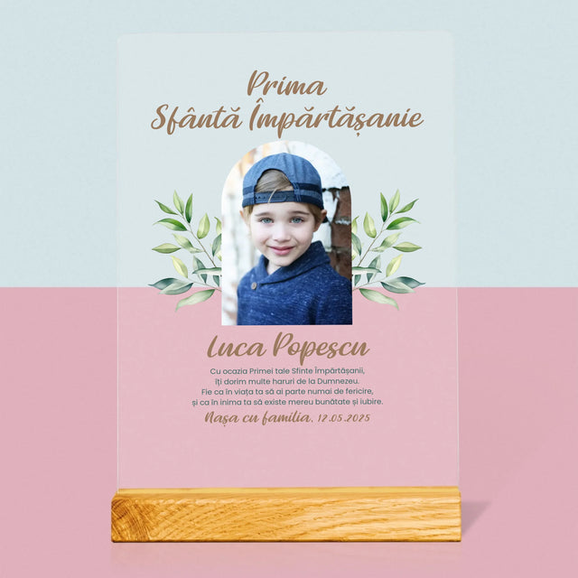 Fotografie Si Semnătură: Felicitări Cu Ocazia Primei Sfinte Împărtășanii - Imprimare Pe Sticlă Acrilică (Verticală)
