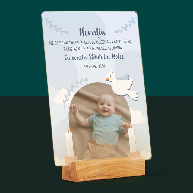 Fotografie Si Semnătură: Cu Ocazia Sfântului Botez, Vă Dorim - Imprimare Pe Sticlă Acrilică (Verticală)