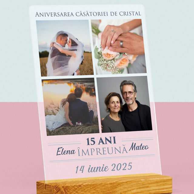 Colaj De Fotografii: 15 Ani Împreună - Imprimare Pe Sticlă Acrilică (Verticală)