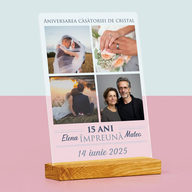 Colaj De Fotografii: 15 Ani Împreună - Imprimare Pe Sticlă Acrilică (Verticală)