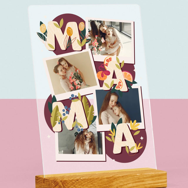 Colaj De Fotografii: Litere Mama - Imprimare Pe Sticlă Acrilică (Verticală)
