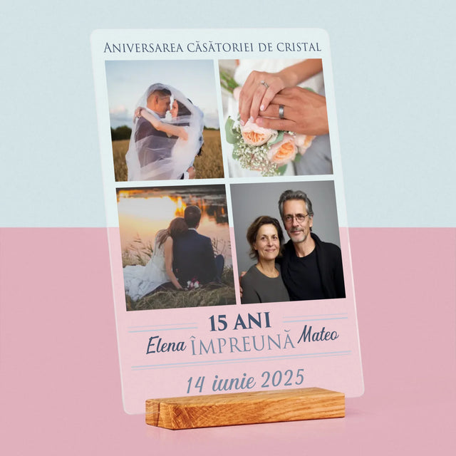 Colaj De Fotografii: 15 Ani Împreună - Imprimare Pe Sticlă Acrilică (Verticală)