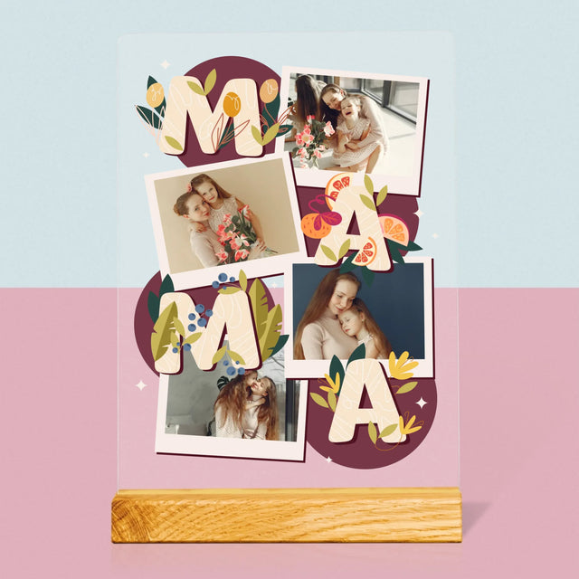 Colaj De Fotografii: Litere Mama - Imprimare Pe Sticlă Acrilică (Verticală)