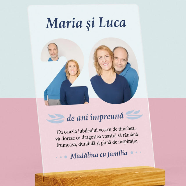 Cuvânt Din Fotografii: 20 De Ani Împreună - Imprimare Pe Sticlă Acrilică (Verticală)