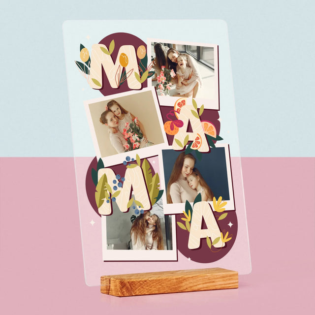 Colaj De Fotografii: Litere Mama - Imprimare Pe Sticlă Acrilică (Verticală)
