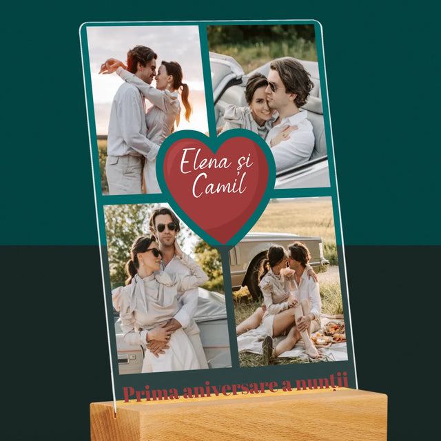 Colaj De Fotografii: Prima Aniversare A Nunții – Inimă - Imprimare Pe Sticlă Acrilică (Verticală)