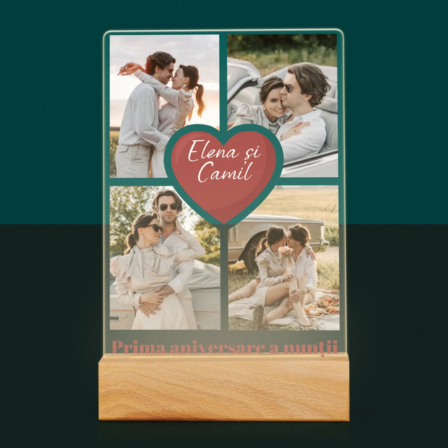 Colaj De Fotografii: Prima Aniversare A Nunții – Inimă - Imprimare Pe Sticlă Acrilică (Verticală)