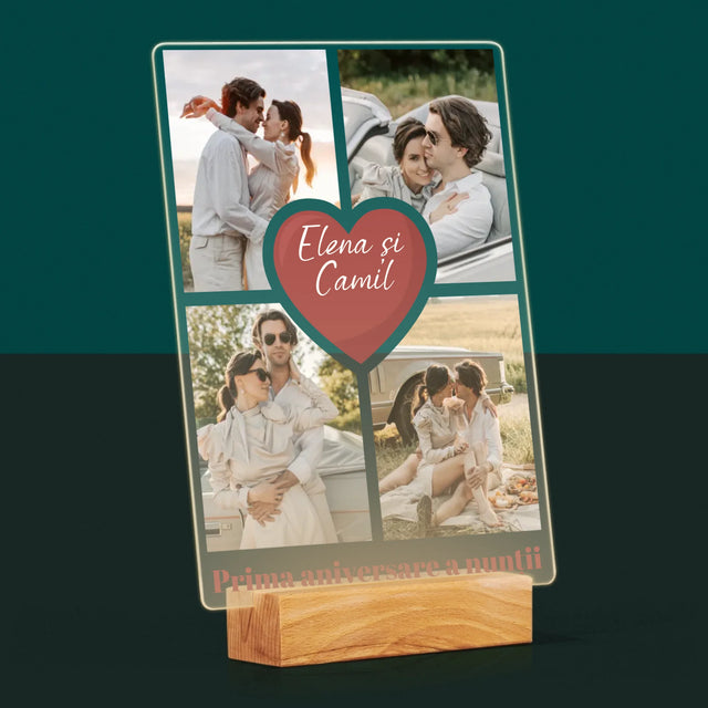 Colaj De Fotografii: Prima Aniversare A Nunții – Inimă - Imprimare Pe Sticlă Acrilică (Verticală)