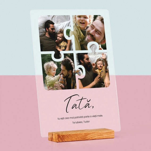 Colaj De Fotografii: Puzzle Fotografie Pentru Tata - Imprimare Pe Sticlă Acrilică (Verticală)