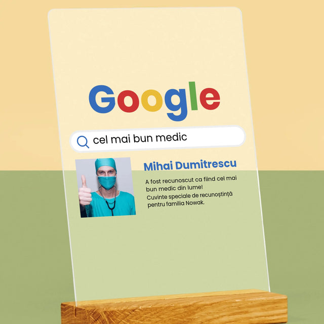 Fotografie Si Semnătură: Cel Mai Bun Medic Rezultat Google - Imprimare Pe Sticlă Acrilică (Verticală)