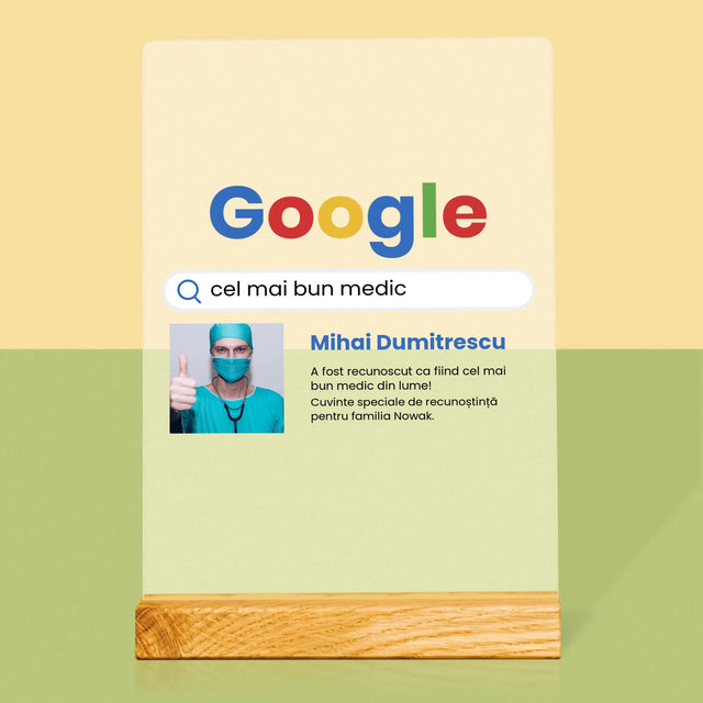 Fotografie Si Semnătură: Cel Mai Bun Medic Rezultat Google - Imprimare Pe Sticlă Acrilică (Verticală)