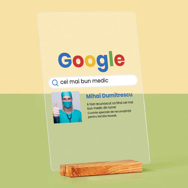 Fotografie Si Semnătură: Cel Mai Bun Medic Rezultat Google - Imprimare Pe Sticlă Acrilică (Verticală)