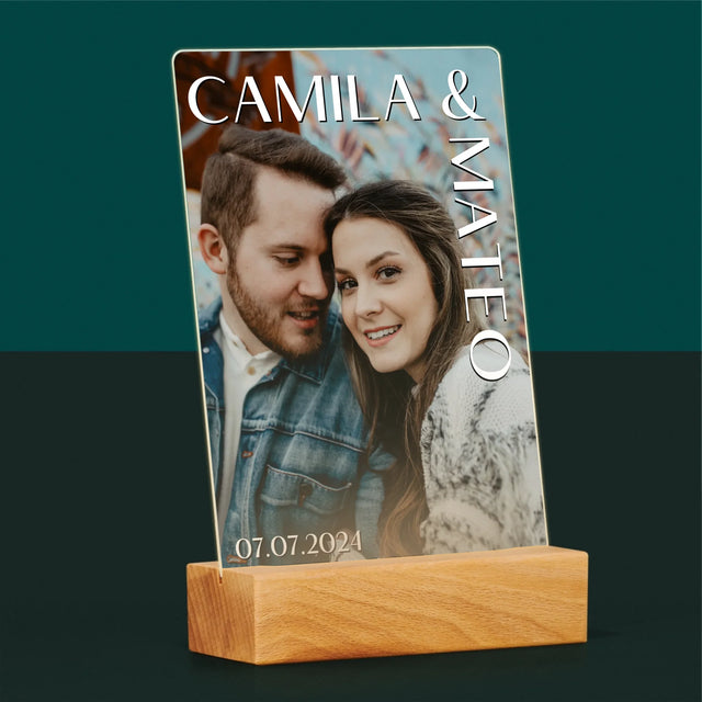 Fotografie Si Semnătură: Nume Nuntă - Imprimare Pe Sticlă Acrilică (Verticală)