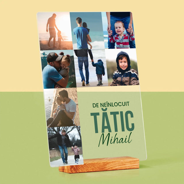Colaj De Fotografii: Tată De Neînlocuit - Imprimare Pe Sticlă Acrilică (Verticală)