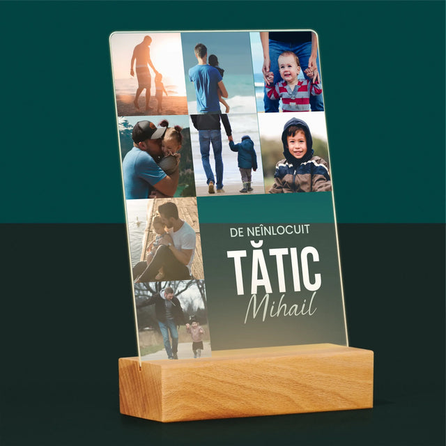 Colaj De Fotografii: Tată De Neînlocuit - Imprimare Pe Sticlă Acrilică (Verticală)