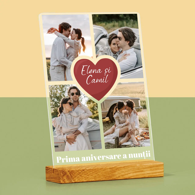 Colaj De Fotografii: Prima Aniversare A Nunții – Inimă - Imprimare Pe Sticlă Acrilică (Verticală)