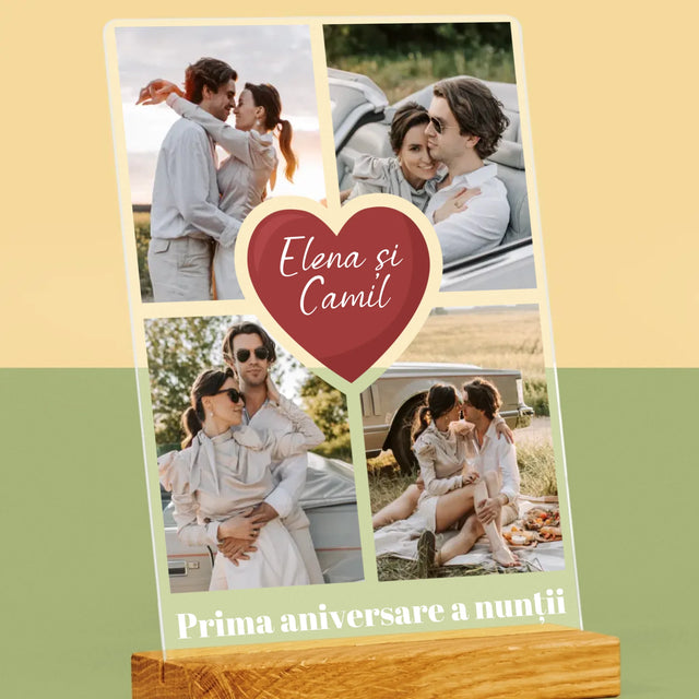 Colaj De Fotografii: Prima Aniversare A Nunții – Inimă - Imprimare Pe Sticlă Acrilică (Verticală)