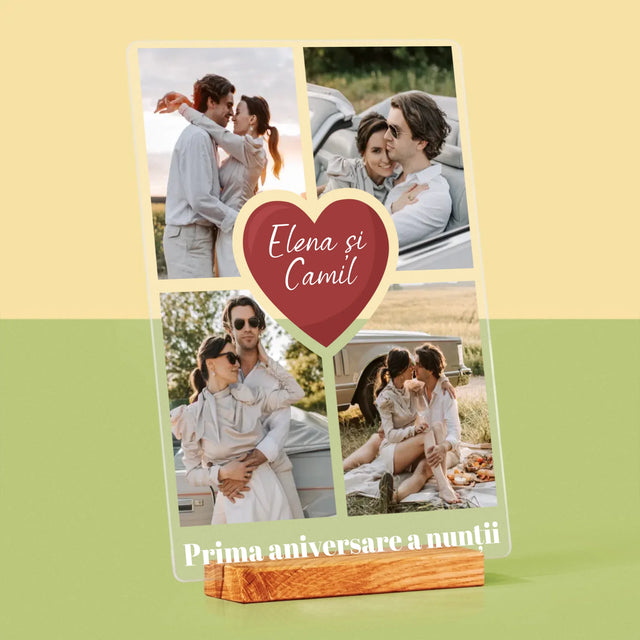 Colaj De Fotografii: Prima Aniversare A Nunții – Inimă - Imprimare Pe Sticlă Acrilică (Verticală)