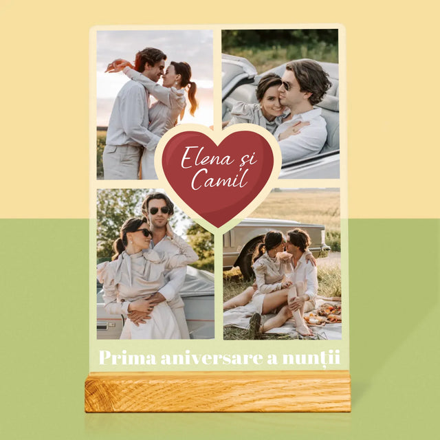 Colaj De Fotografii: Prima Aniversare A Nunții – Inimă - Imprimare Pe Sticlă Acrilică (Verticală)