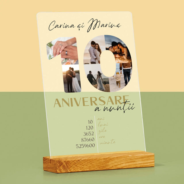 Cuvânt Din Fotografii: A 10-A Aniversare A Nunții - Imprimare Pe Sticlă Acrilică (Verticală)