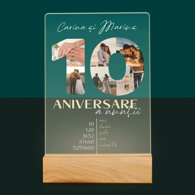Cuvânt Din Fotografii: A 10-A Aniversare A Nunții - Imprimare Pe Sticlă Acrilică (Verticală)