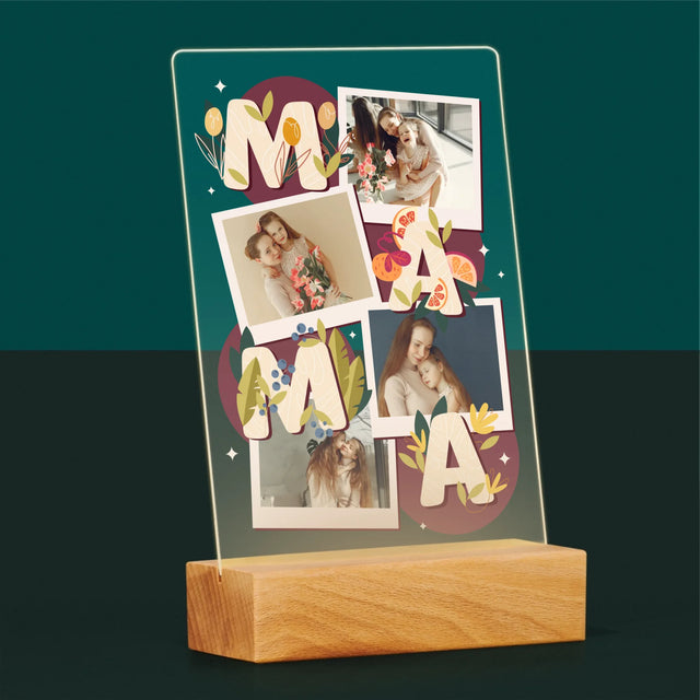 Colaj De Fotografii: Litere Mama - Imprimare Pe Sticlă Acrilică (Verticală)