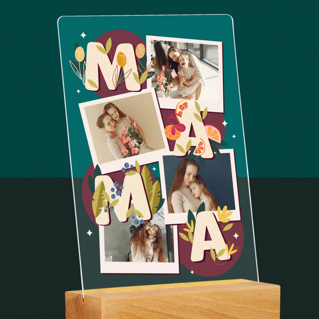 Colaj De Fotografii: Litere Mama - Imprimare Pe Sticlă Acrilică (Verticală)