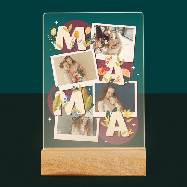 Colaj De Fotografii: Litere Mama - Imprimare Pe Sticlă Acrilică (Verticală)