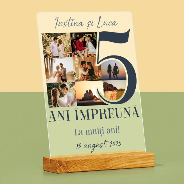 Colaj De Fotografii: 5 Ani Împreună - Imprimare Pe Sticlă Acrilică (Verticală)