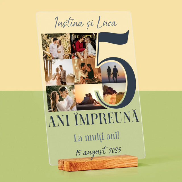 Colaj De Fotografii: 5 Ani Împreună - Imprimare Pe Sticlă Acrilică (Verticală)