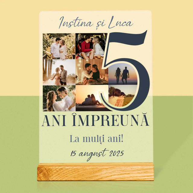 Colaj De Fotografii: 5 Ani Împreună - Imprimare Pe Sticlă Acrilică (Verticală)
