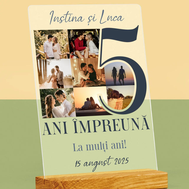 Colaj De Fotografii: 5 Ani Împreună - Imprimare Pe Sticlă Acrilică (Verticală)