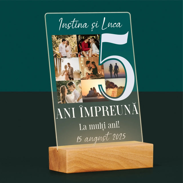 Colaj De Fotografii: 5 Ani Împreună - Imprimare Pe Sticlă Acrilică (Verticală)
