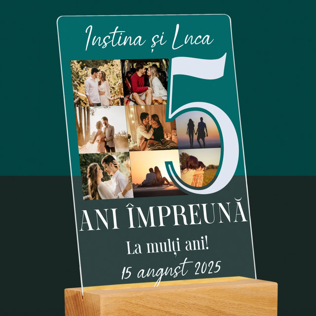 Colaj De Fotografii: 5 Ani Împreună - Imprimare Pe Sticlă Acrilică (Verticală)