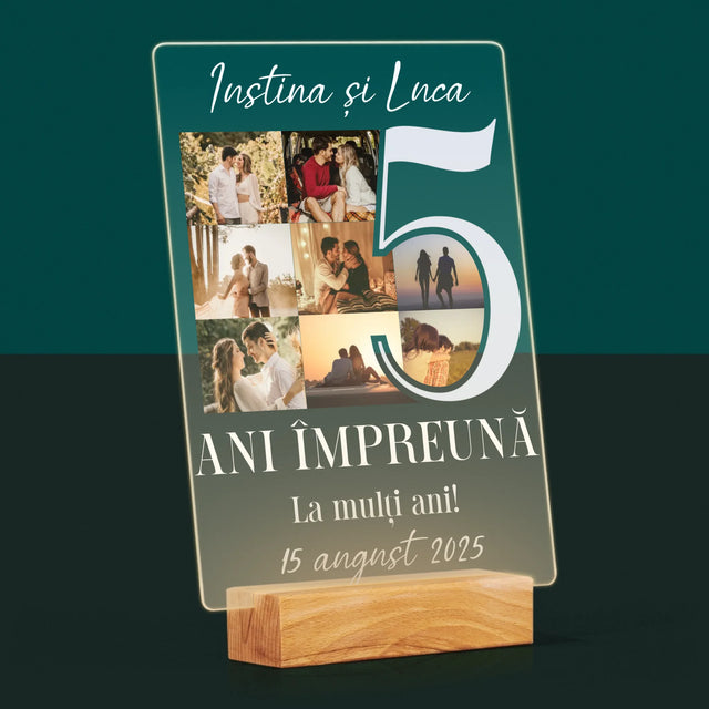 Colaj De Fotografii: 5 Ani Împreună - Imprimare Pe Sticlă Acrilică (Verticală)
