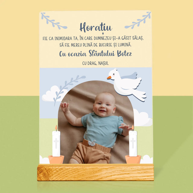 Fotografie Si Semnătură: Cu Ocazia Sfântului Botez, Vă Dorim - Imprimare Pe Sticlă Acrilică (Verticală)