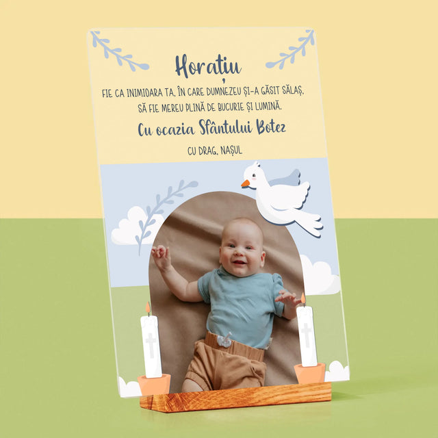 Fotografie Si Semnătură: Cu Ocazia Sfântului Botez, Vă Dorim - Imprimare Pe Sticlă Acrilică (Verticală)