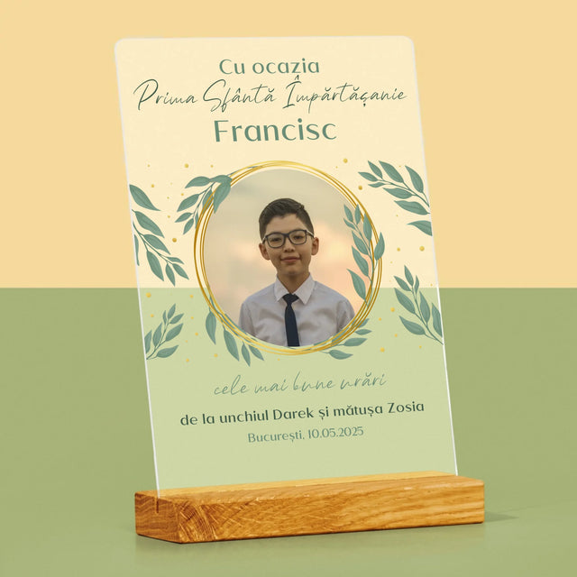 Fotografie Si Semnătură: Cu Ocazia Primei Sfinte Împărtășanii - Imprimare Pe Sticlă Acrilică (Verticală)