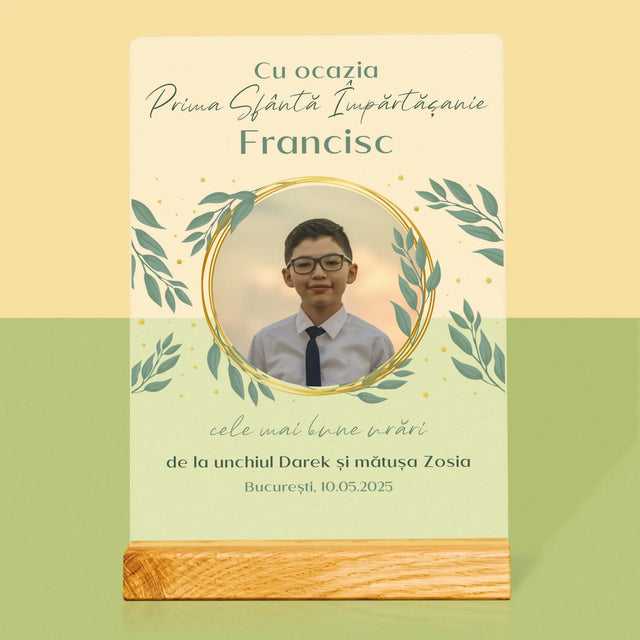 Fotografie Si Semnătură: Cu Ocazia Primei Sfinte Împărtășanii - Imprimare Pe Sticlă Acrilică (Verticală)
