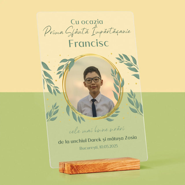 Fotografie Si Semnătură: Cu Ocazia Primei Sfinte Împărtășanii - Imprimare Pe Sticlă Acrilică (Verticală)