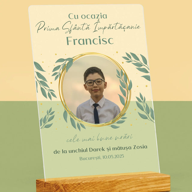 Fotografie Si Semnătură: Cu Ocazia Primei Sfinte Împărtășanii - Imprimare Pe Sticlă Acrilică (Verticală)