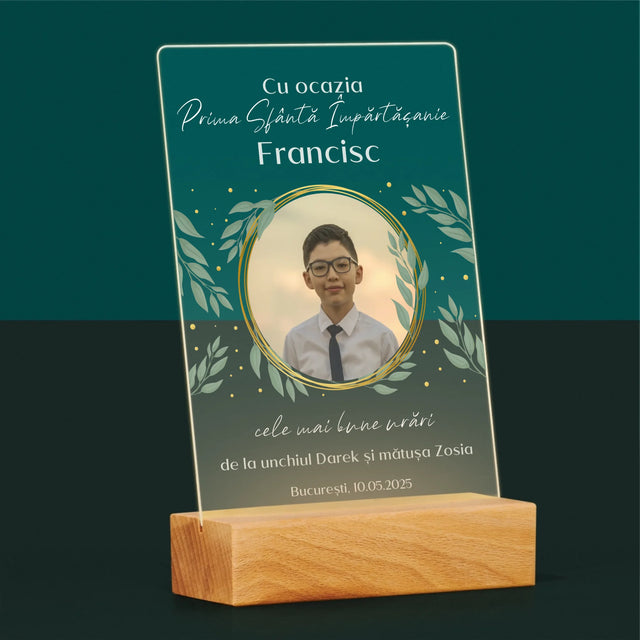 Fotografie Si Semnătură: Cu Ocazia Primei Sfinte Împărtășanii - Imprimare Pe Sticlă Acrilică (Verticală)