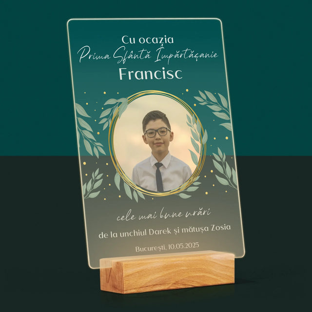 Fotografie Si Semnătură: Cu Ocazia Primei Sfinte Împărtășanii - Imprimare Pe Sticlă Acrilică (Verticală)