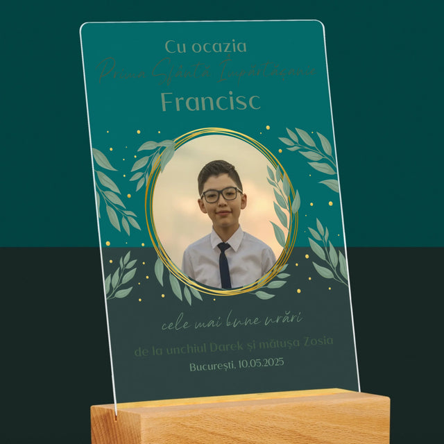 Fotografie Si Semnătură: Cu Ocazia Primei Sfinte Împărtășanii - Imprimare Pe Sticlă Acrilică (Verticală)