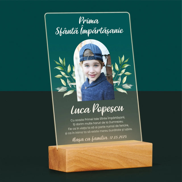 Fotografie Si Semnătură: Felicitări Cu Ocazia Primei Sfinte Împărtășanii - Imprimare Pe Sticlă Acrilică (Verticală)