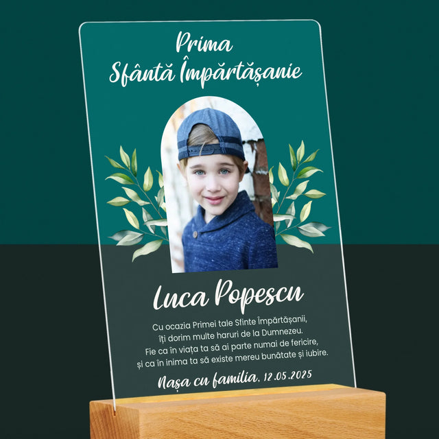 Fotografie Si Semnătură: Felicitări Cu Ocazia Primei Sfinte Împărtășanii - Imprimare Pe Sticlă Acrilică (Verticală)